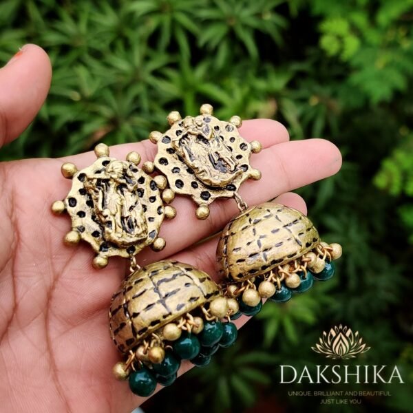 EKTHA-Terracotta- Big Size Jhumka ( Golden with Black Detailing )
