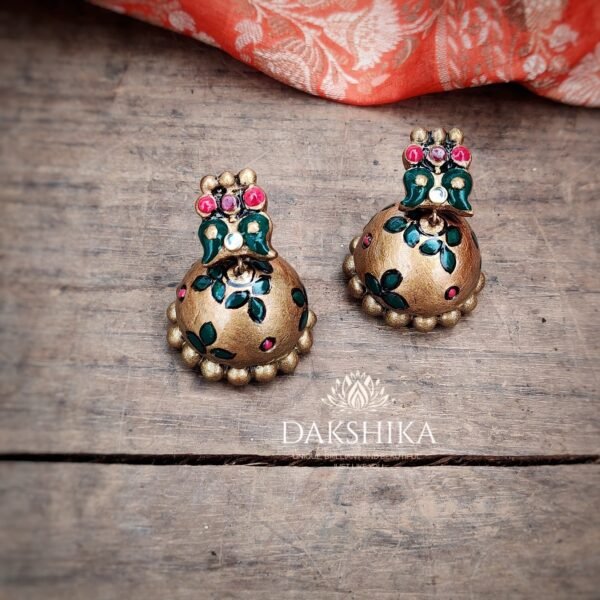 GATHA-Terracotta- Big Size Jhumka ( Golden with  Red & Green)