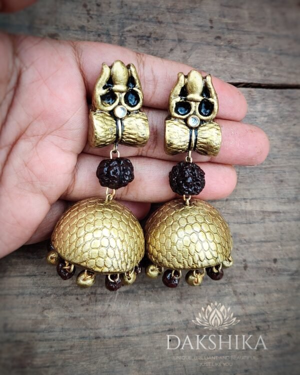 THRISSUL-Terracotta- Big Size Jhumka ( Golden with  Brown)