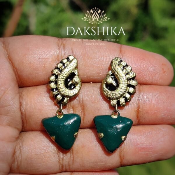 TERRACOTTA - Small Size Earrings ( Golden With  Green )