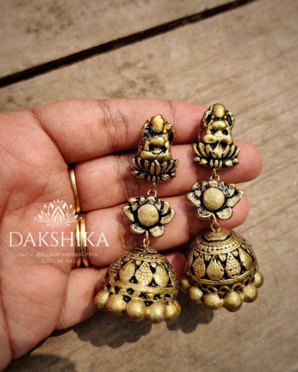 DEVIKA-Terracotta- Big Size Jhumka ( Golden with  Black)