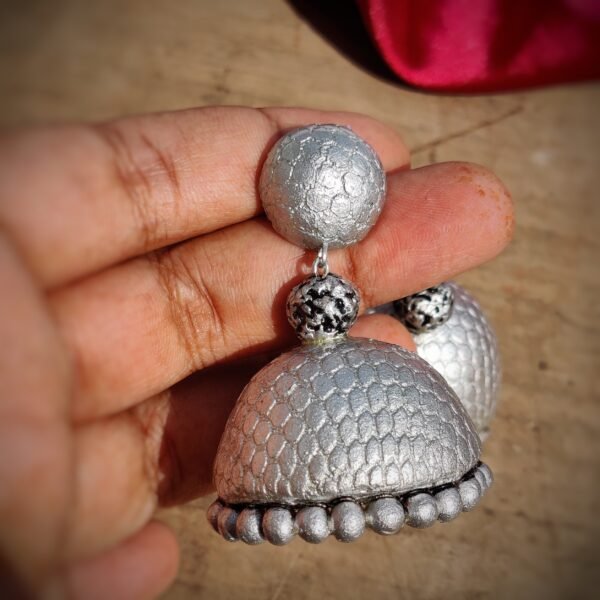 INDRA-Terracotta- Big Size Jhumka (Silver ) - Image 2