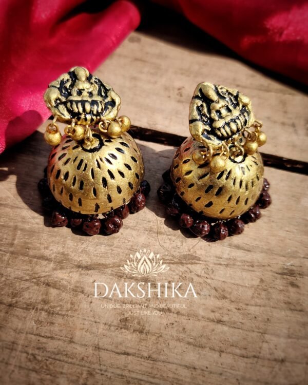 DEVI-Terracotta- Big Size Jhumka ( Golden with  Brown )