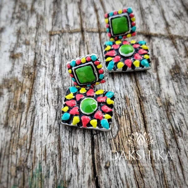 TERRACOTTA - Medium Size Earrings ( Golden With  Multi color)