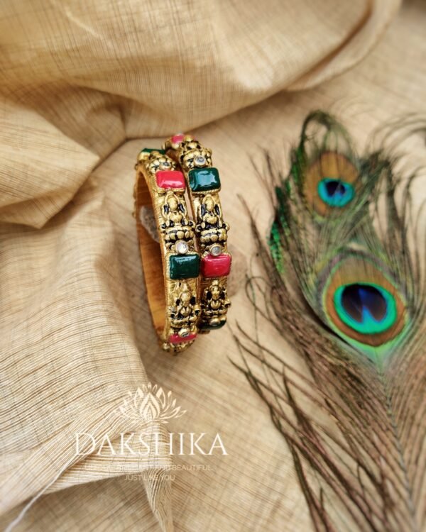 Terracotta- Clay   Bangles (Golden With Red & Green )