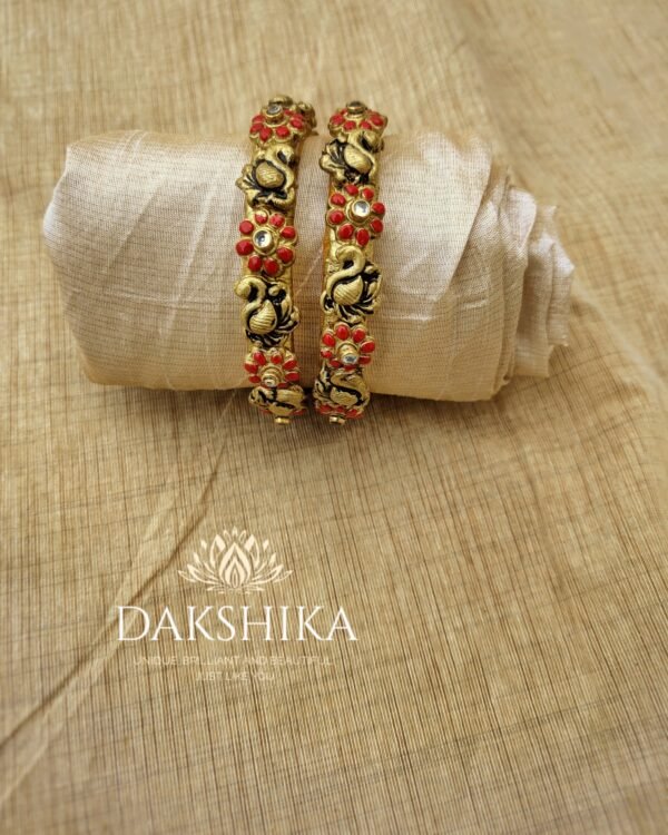 Terracotta- Clay   Bangles (Golden With Red )
