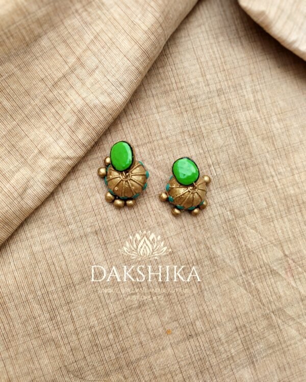 ANVI-Terracotta- Medium Size Jhumka ( Golden with  Green)
