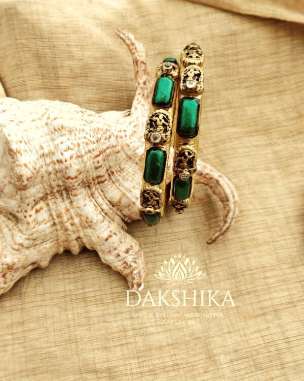 Terracotta- Clay   Bangles (Golden With Green)