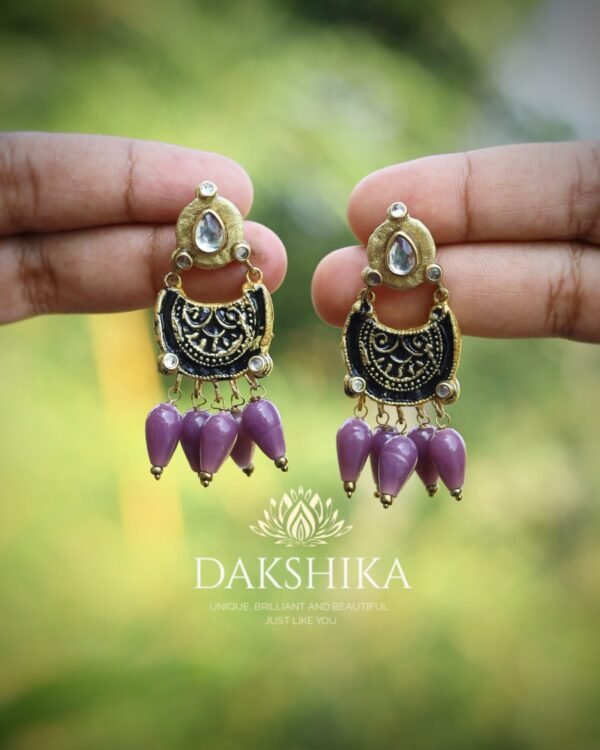 TERRACOTTA - Medium Size Earrings ( Golden With Light Purple & Black)
