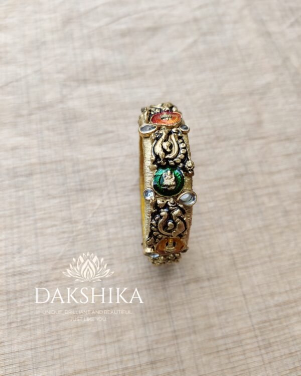 Terracotta- Clay   Bangles (Golden With Green & Orange)