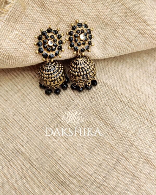 Terracotta- Medium Size Jhumka ( Golden with  Black )