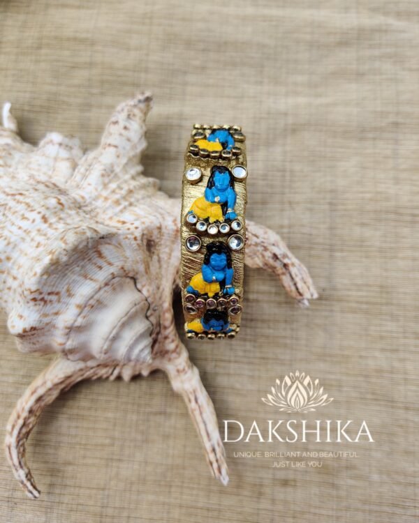 Terracotta- Clay Kada Bangles (Golden With Blue & Yellow)