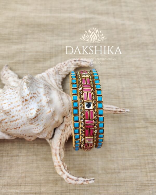 Terracotta- Silk Bangles With Stone ( Transparent with Pink & Sky Blue)
