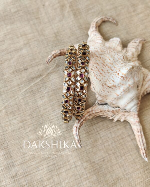 Terracotta- Silk Bangles With Stone ( Transparent with Purple)