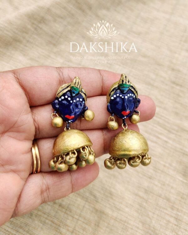 Terracotta- Medium Size Jhumka ( Golden with  Blue )