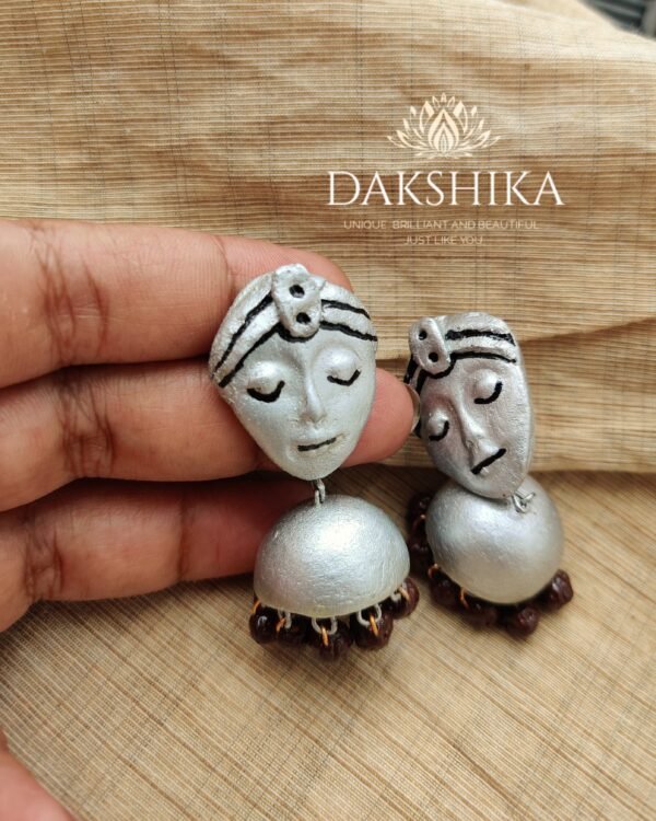 Terracotta- Medium Size Jhumka ( Silver with  Brown )