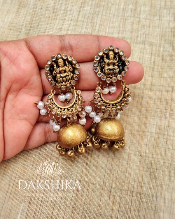 Terracotta- Necklace With Jhumka & Bangles (Golden With White ) - Image 2