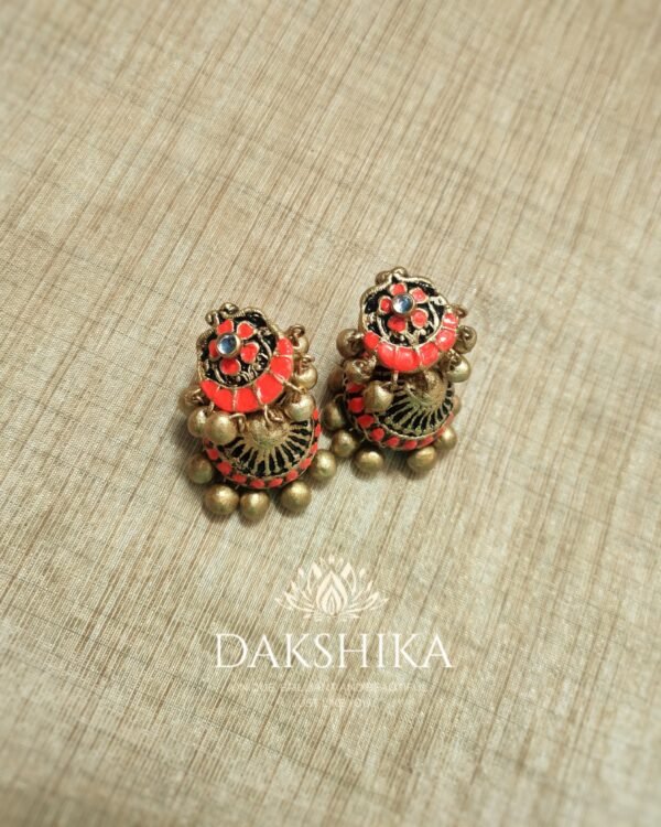 Terracotta- Medium Size Jhumka ( Golden with  Orange )