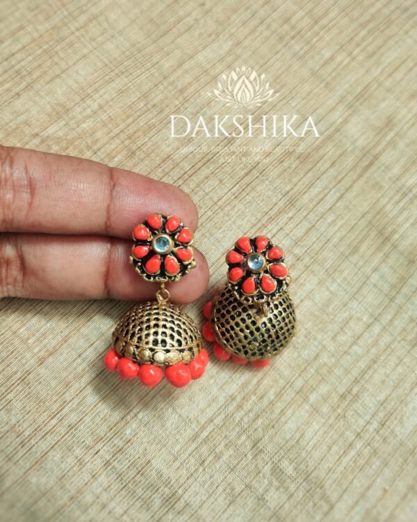 Terracotta- Medium Size Jhumka ( Golden with  Orange )
