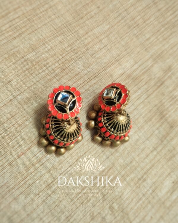 Terracotta- Medium Size Jhumka ( Golden with Orange )
