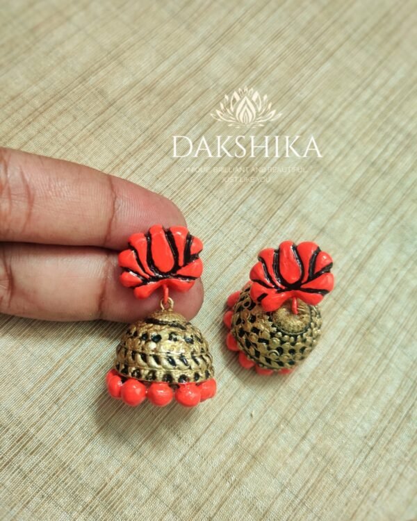 Terracotta- Medium Size Jhumka ( Golden with  Orange )
