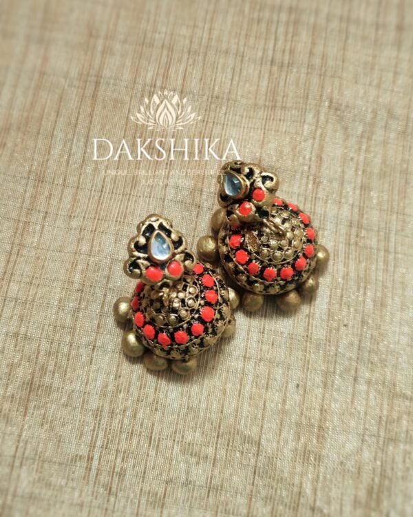 Terracotta- Big Size Jhumka ( Golden with  orange )