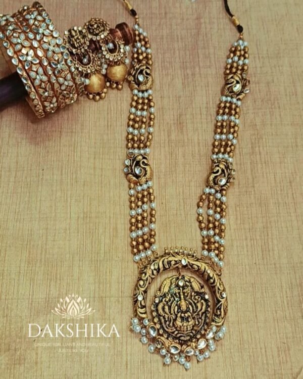 Terracotta- Necklace With Jhumka & Bangles (Golden With White )