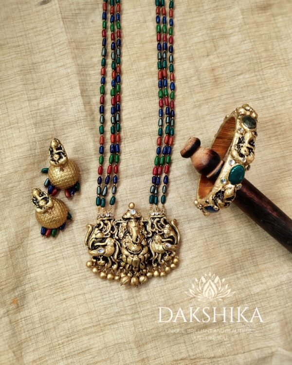 Terracotta- Necklace With Jhumka & Bangles (Golden With Multi color )