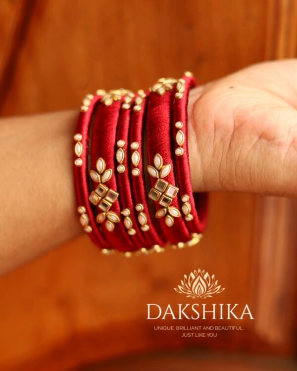 Terracotta- Silk Bangles With Stone ( Maroon)