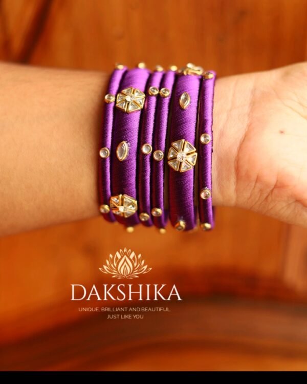 Terracotta- Silk Bangles With Stone ( Purple)