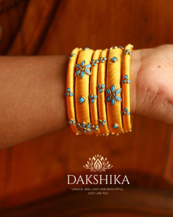 Terracotta- Silk Bangles With Stone ( Yellow)