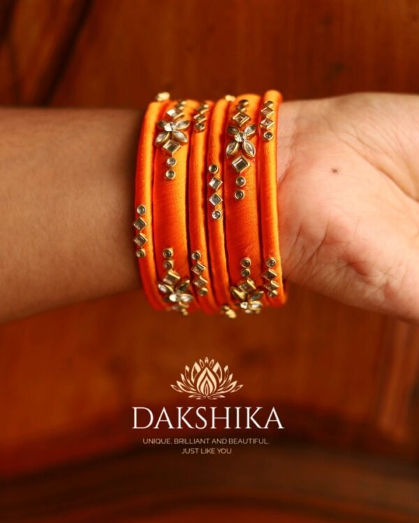 Terracotta- Silk Bangles With Stone ( Orange)