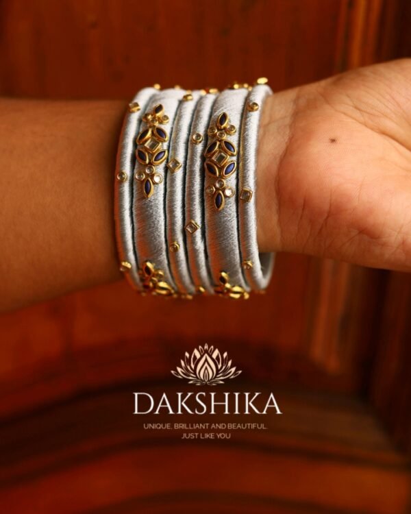 Terracotta- Silk Bangles With Stone ( White )