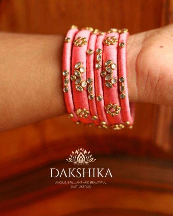 Terracotta- Silk Bangles With Stone ( Baby Pink)
