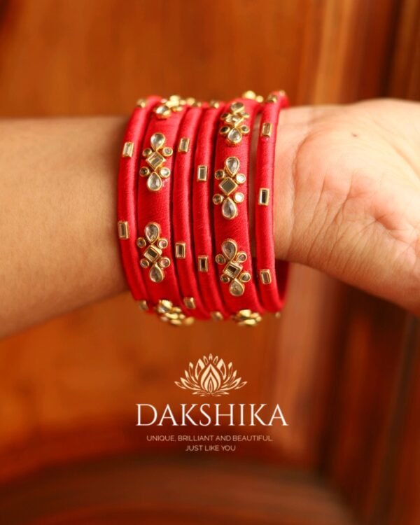 Terracotta- Silk Bangles With Stone ( Peach)