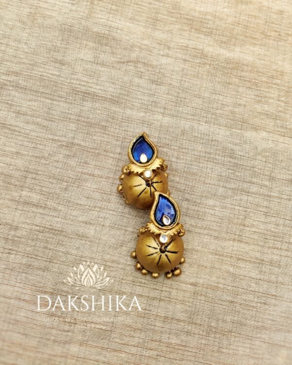 MANGA-Terracotta- Big Size Jhumka ( Golden with  Blue)