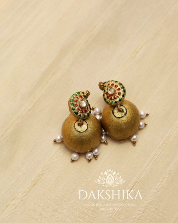 ISHANI-Terracotta- Big Size Jhumka ( Golden with  Red & Green  )