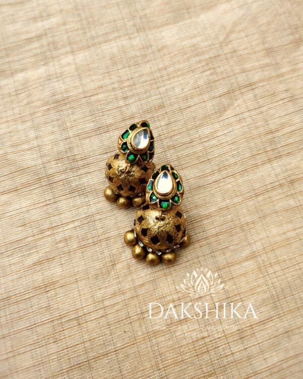 TARA-Terracotta- Small Size Jhumka ( Golden with  Green)