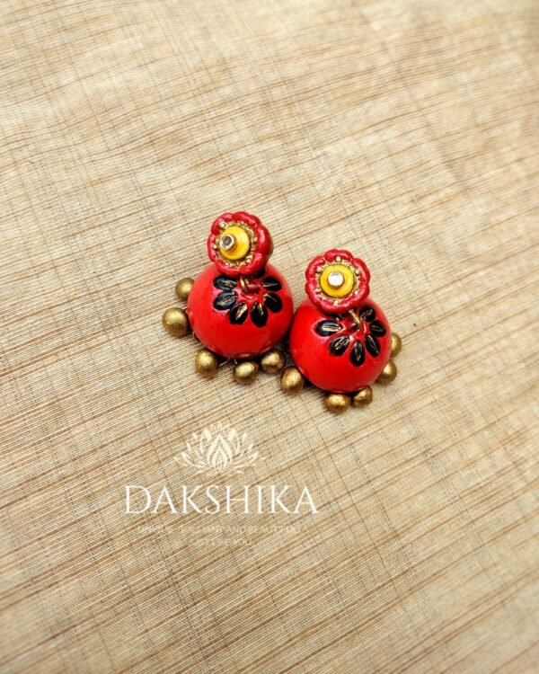 Terracotta- Medium Size Jhumka ( Golden with Red , Yellow & Black)