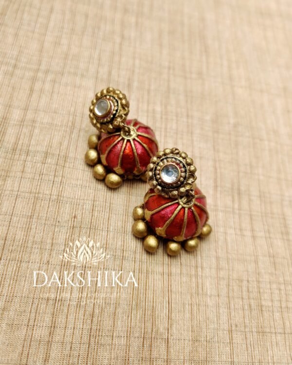 Laya - Terracotta- Medium Size Jhumka ( Golden with  Red )
