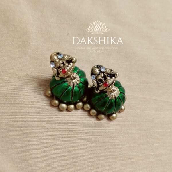 Devi-Terracotta- Big Size Jhumka ( Golden with Green )