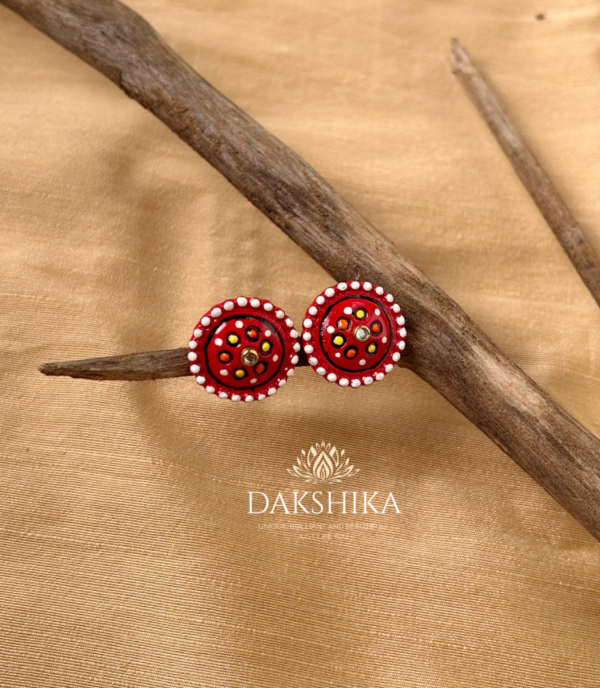 THEYYAM- Terracotta Big Pendant with Big size earrings ( Golden with multi colour) - Image 5