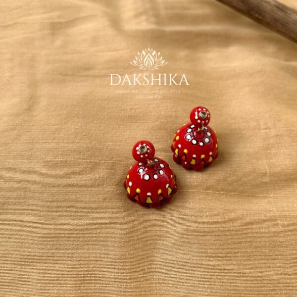 THEYYAM- Terracotta Big Pendant with Medium size jhumka ( Golden with multi colour) - Image 2