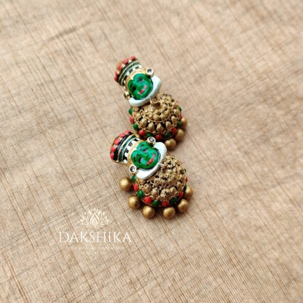 Kadhakali -Terracotta- Big Size Jhumka ( Golden with  Green and Red )