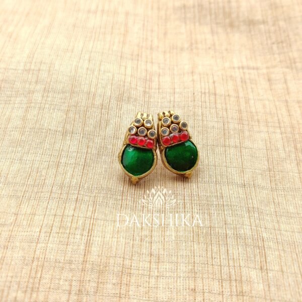 ANUPAMA - Terracotta short Necklace with medium size earrings ( Golden with pink and Green) - Image 2