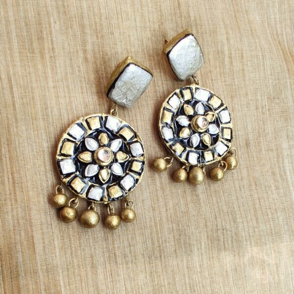 Pushpa- Terracotta- Big Size Earrings ( Golden with Silver )