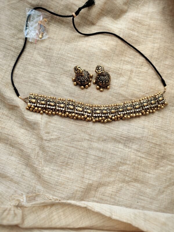 MAYOORA - Terracotta Choker Necklace with Big size jhumka ( Golden)