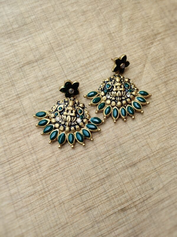 Devika - Terracotta- Big Size Earrings ( Golden with Peacock Green )