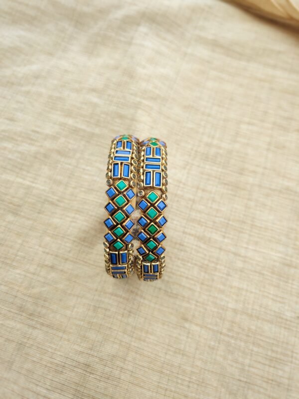 Stone  Bangles (Golden With Blue and Green )