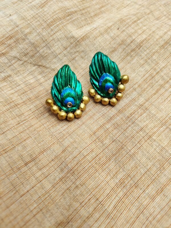 Mayoora - Terracotta- Big Size Earrings ( Golden with Peacock Green and Blue)